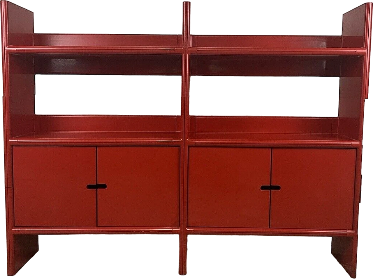 Red plastic four-shelf bookcase, 1960s 18