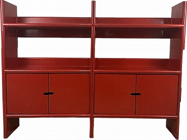 Red plastic four-shelf bookcase, 1960s