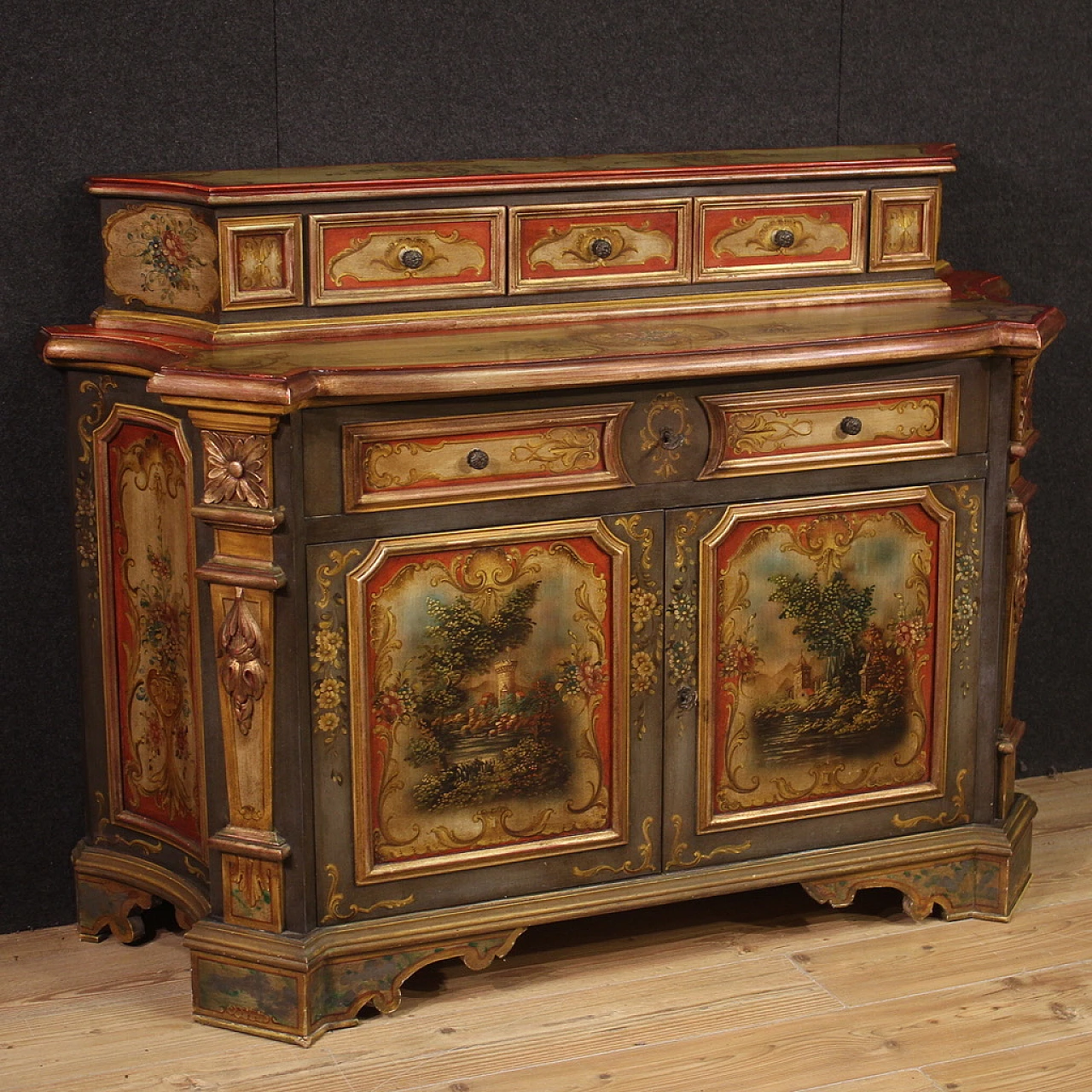 Credenza in legno laccata e dipinta, anni '60 1