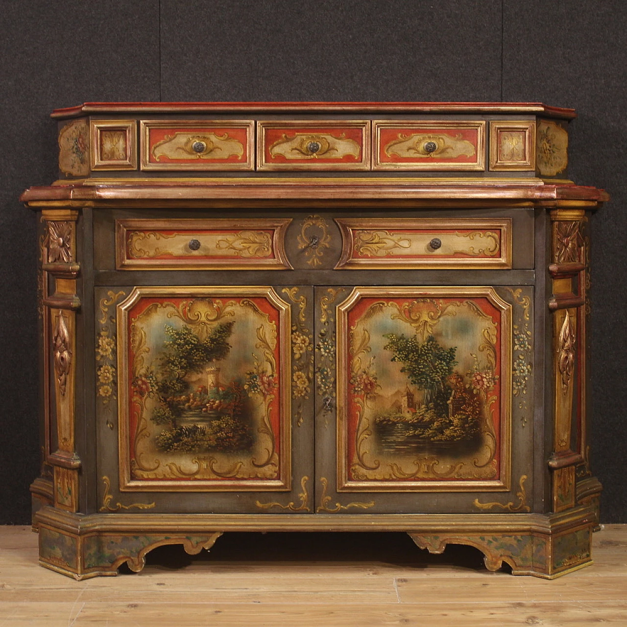 Credenza in legno laccata e dipinta, anni '60 2