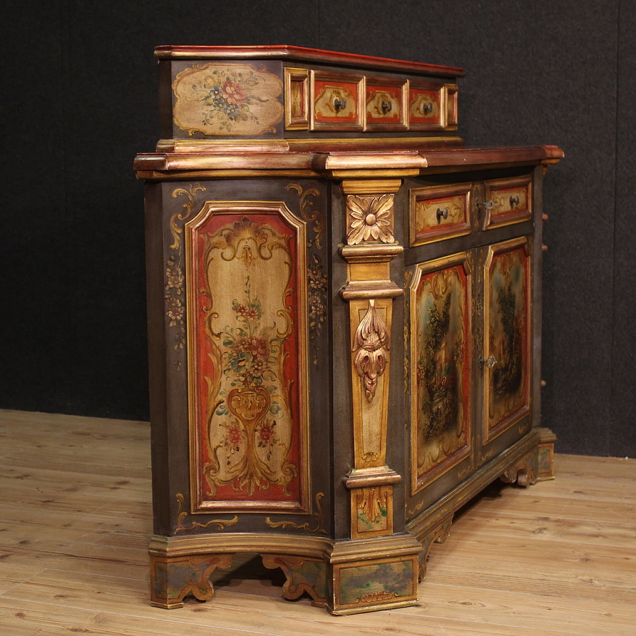 Credenza in legno laccata e dipinta, anni '60 9