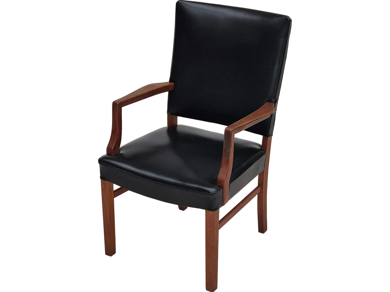 Danish teak and black faux leather armchair, 1960s 17