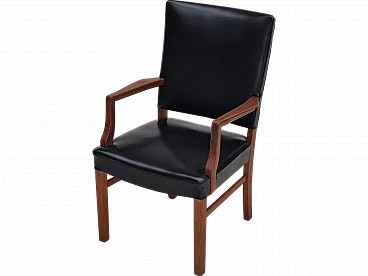 Danish teak and black faux leather armchair, 1960s