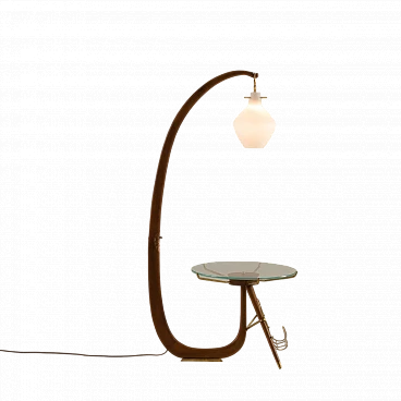 Walnut and brass lamp in the style of Carlo De Carli, 1950s