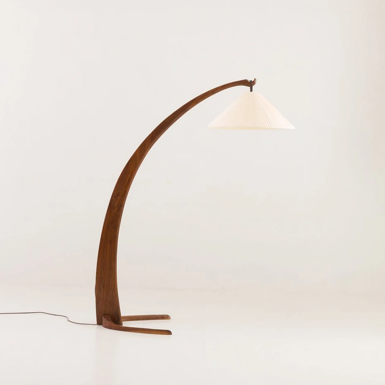 Walnut arched floor lamp with handmade shade, 1960s 3