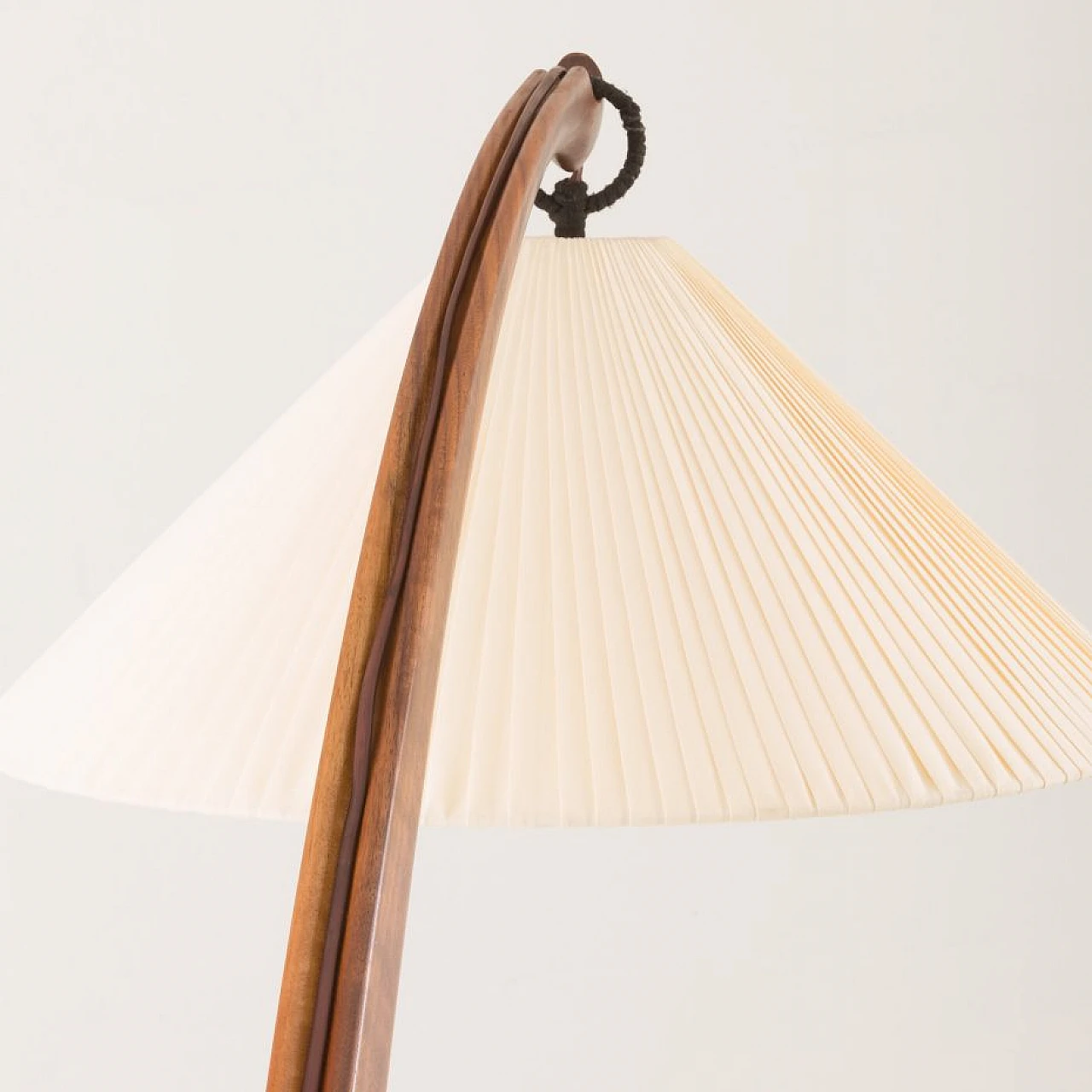 Walnut arched floor lamp with handmade shade, 1960s 12