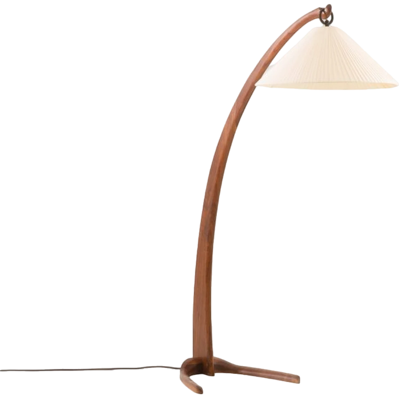 Walnut arched floor lamp with handmade shade, 1960s 14