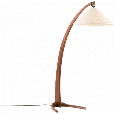 Walnut arched floor lamp with handmade shade, 1960s