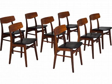 8 Chairs in teak and faux leather by Farstrup, 1970s