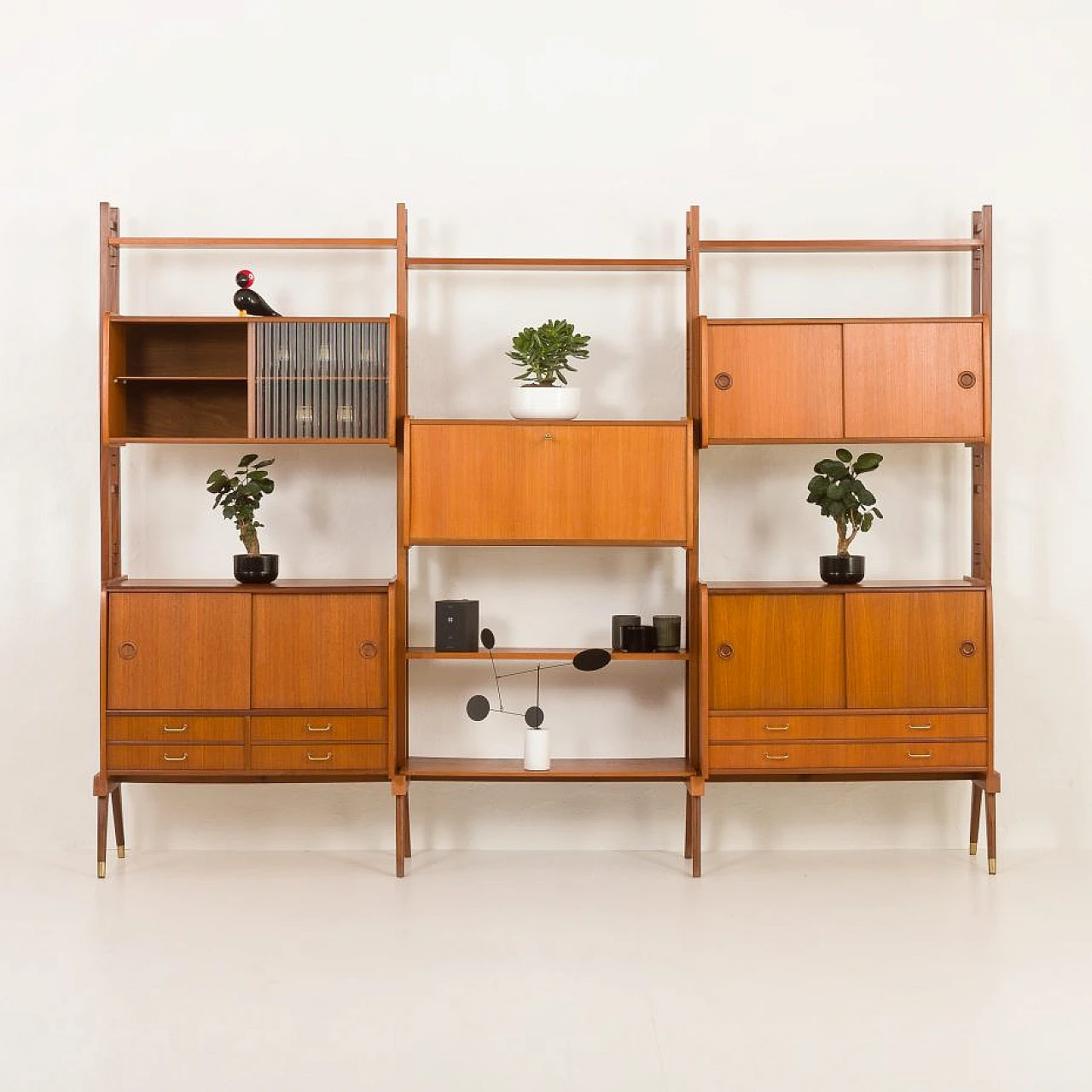 Scandinavian teak bookcase with five cabinets, 1960s 2