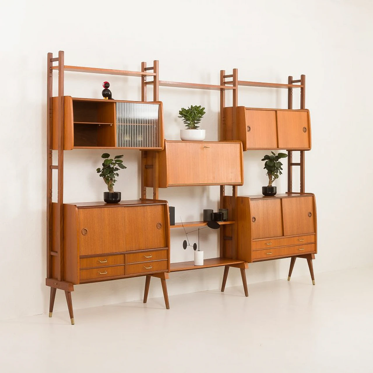 Scandinavian teak bookcase with five cabinets, 1960s 3