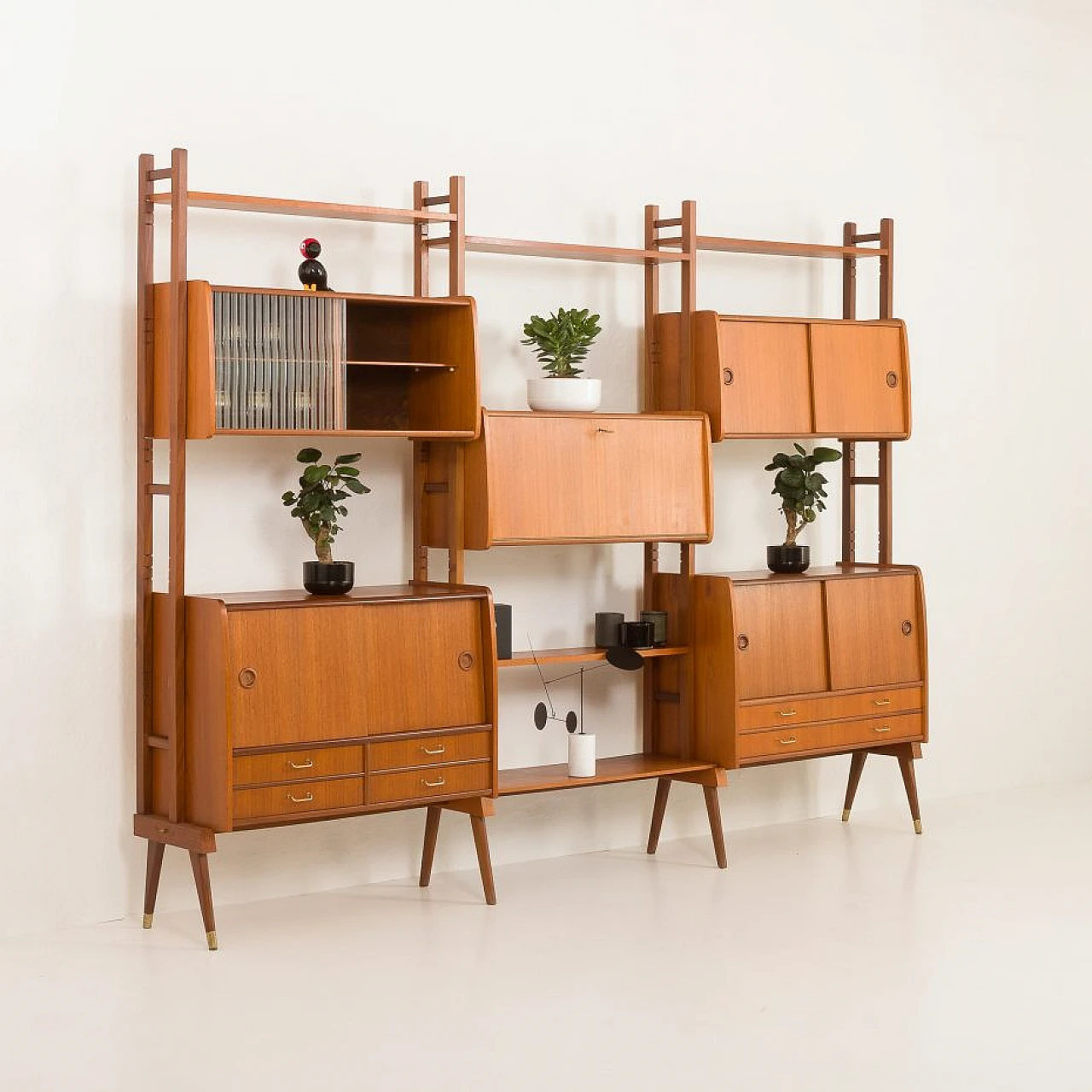 Scandinavian teak bookcase with five cabinets, 1960s 4