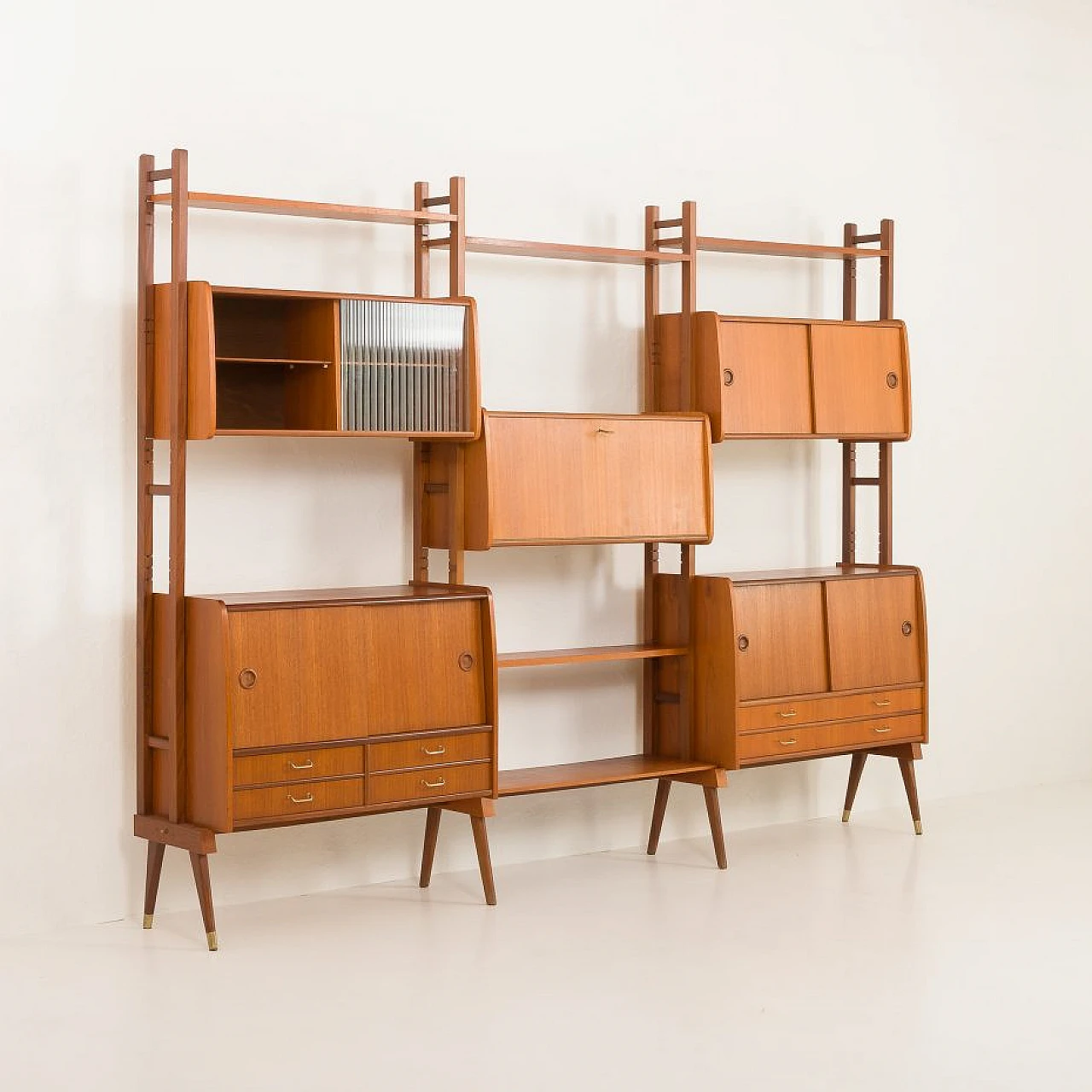 Scandinavian teak bookcase with five cabinets, 1960s 5