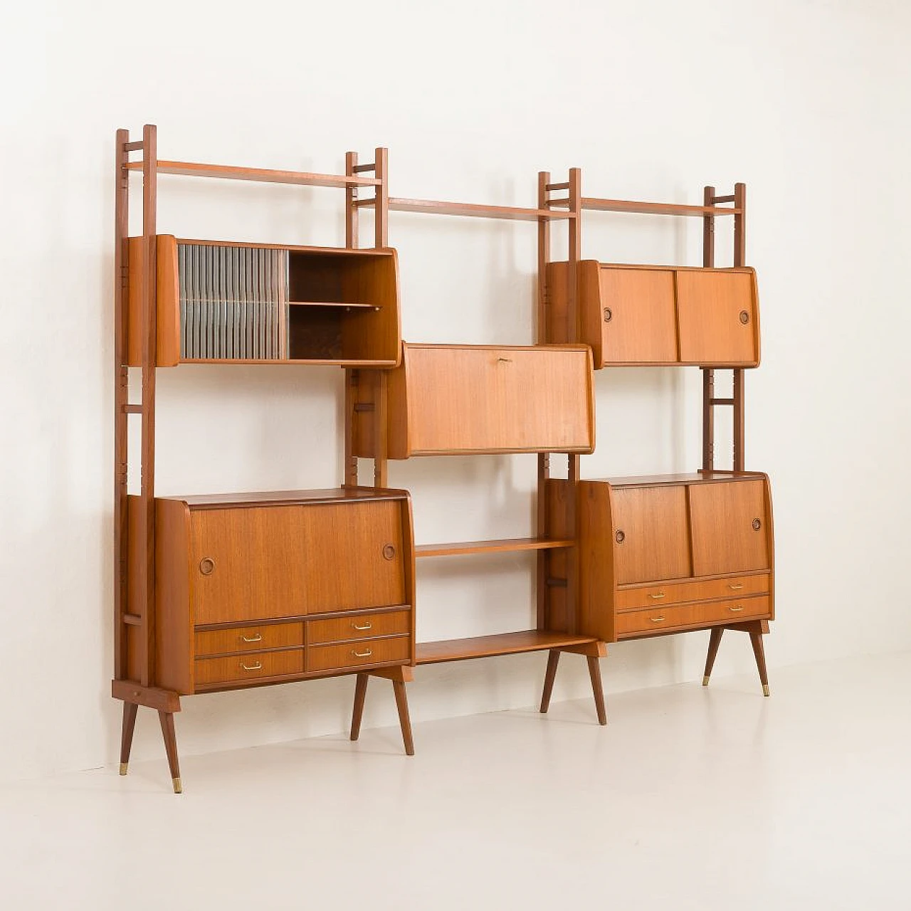 Scandinavian teak bookcase with five cabinets, 1960s 6