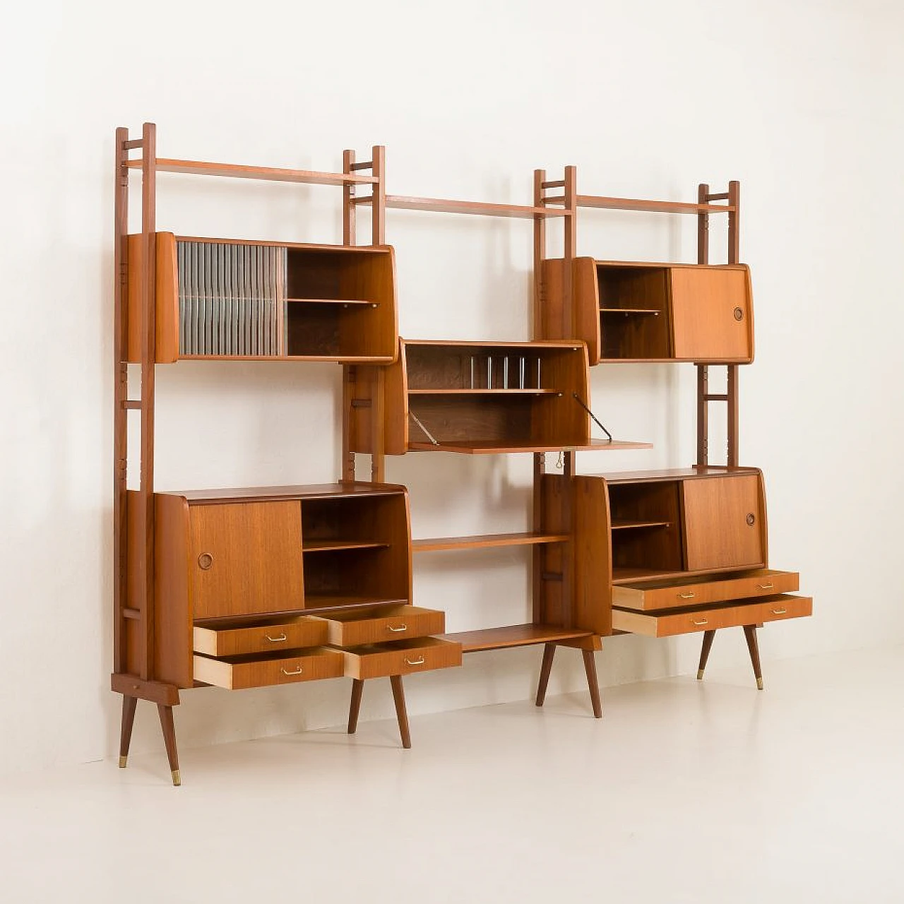 Scandinavian teak bookcase with five cabinets, 1960s 7