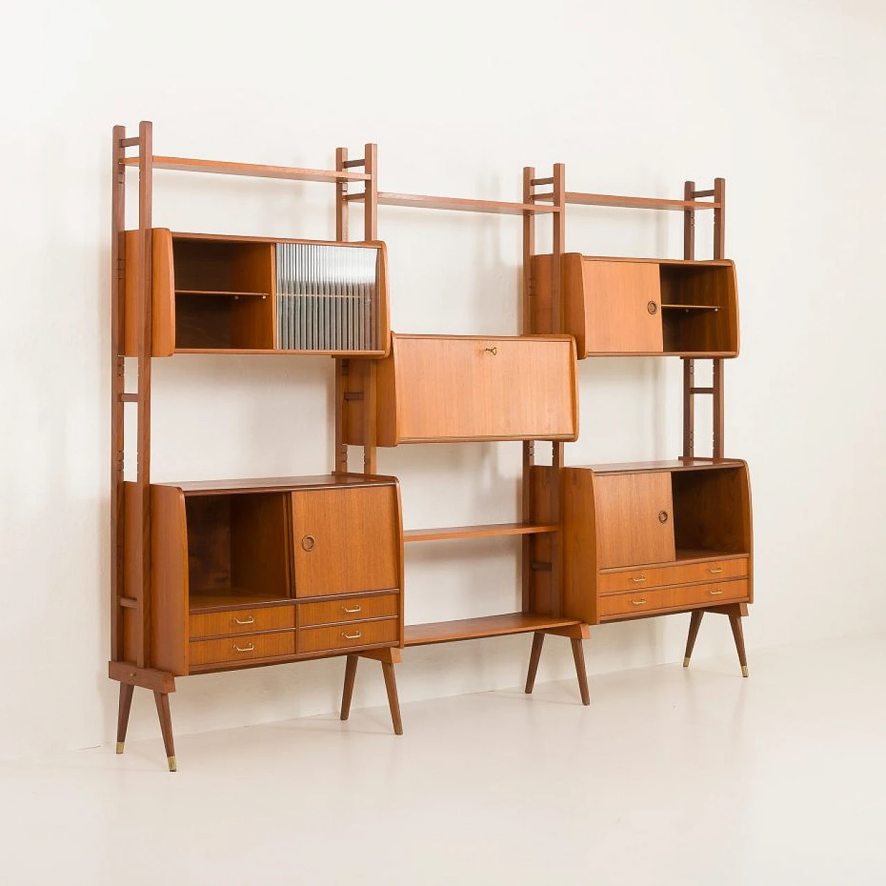 Scandinavian teak bookcase with five cabinets, 1960s 8