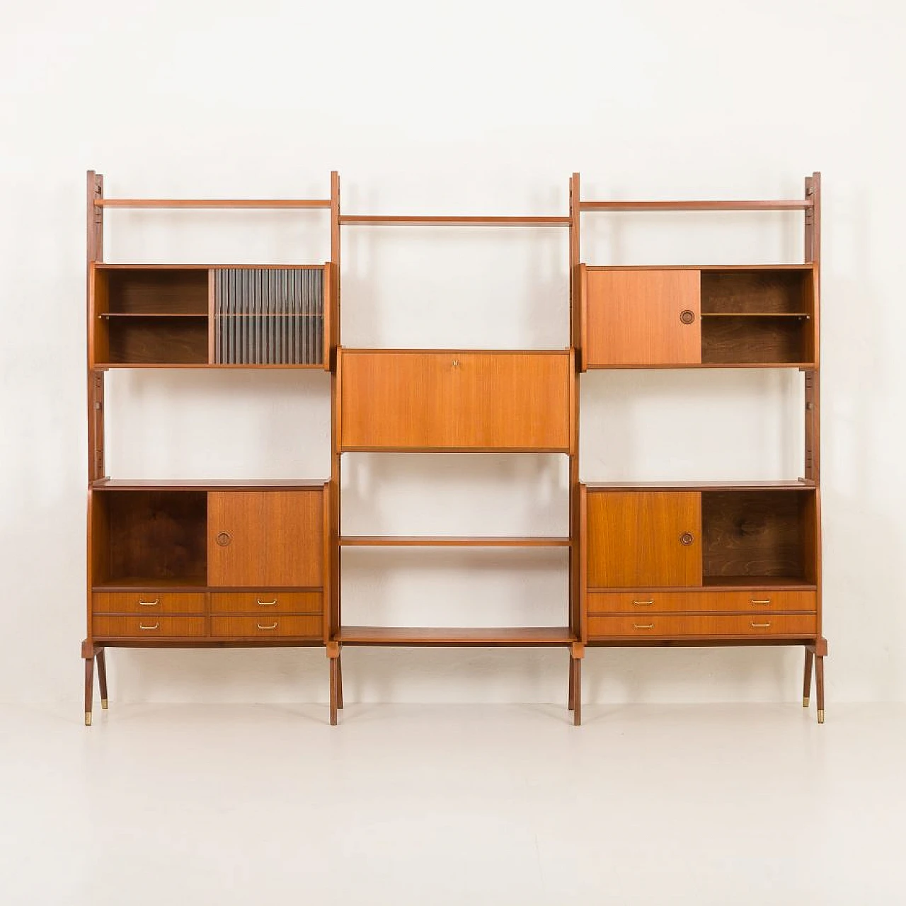 Scandinavian teak bookcase with five cabinets, 1960s 9