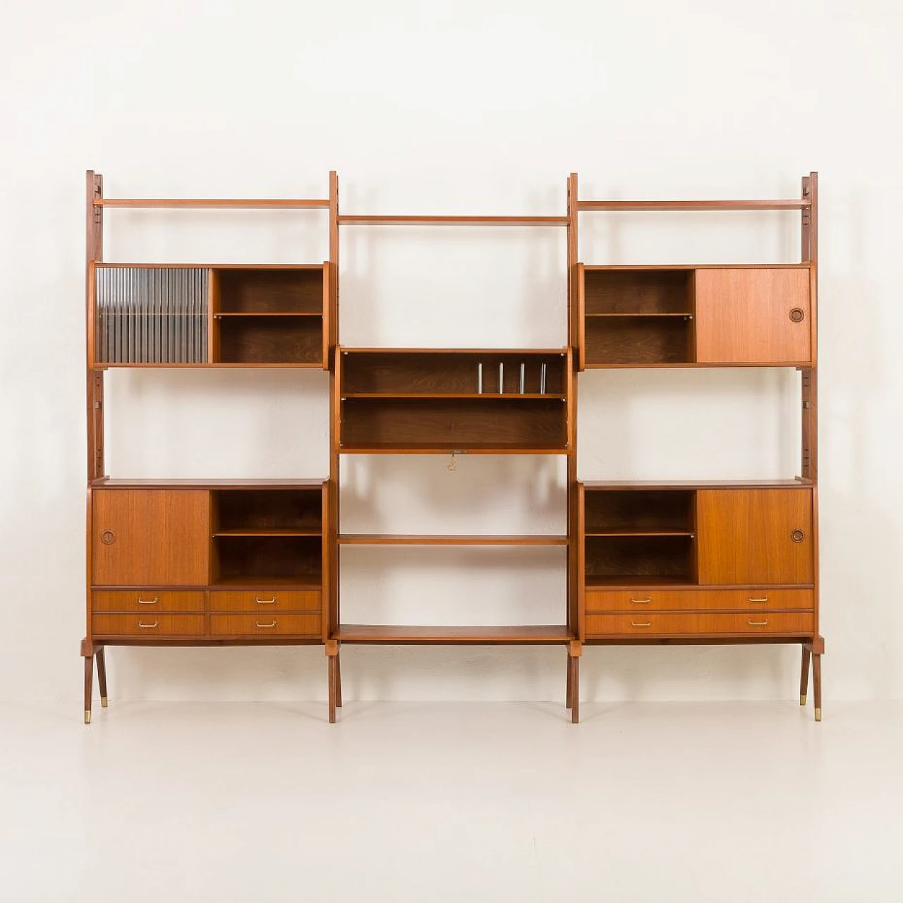 Scandinavian teak bookcase with five cabinets, 1960s 10