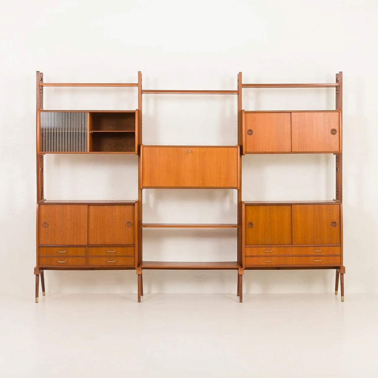 Scandinavian teak bookcase with five cabinets, 1960s 11