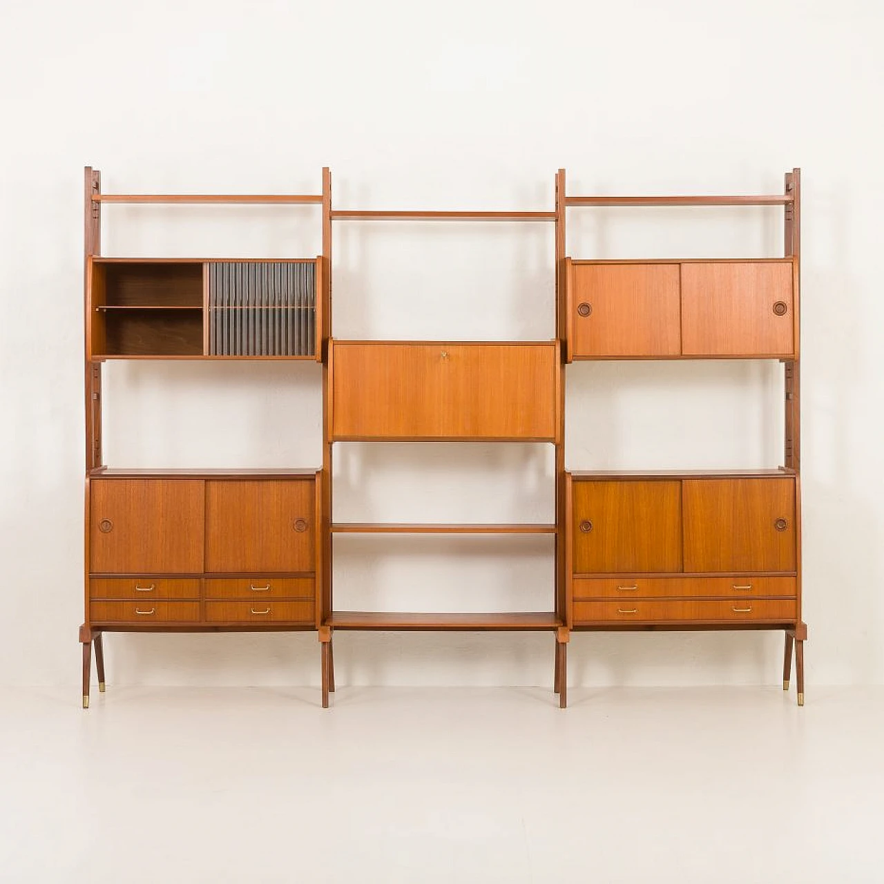 Scandinavian teak bookcase with five cabinets, 1960s 12