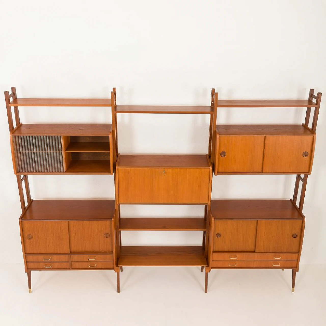 Scandinavian teak bookcase with five cabinets, 1960s 13