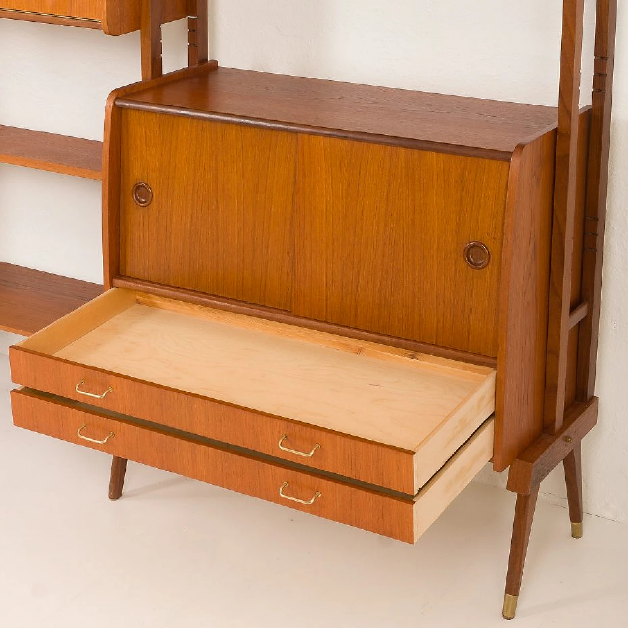 Scandinavian teak bookcase with five cabinets, 1960s 14