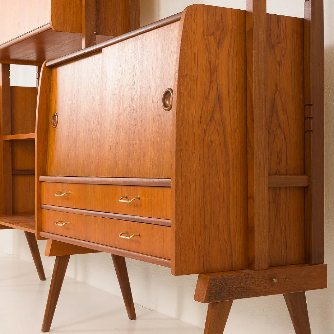 Scandinavian teak bookcase with five cabinets, 1960s 25