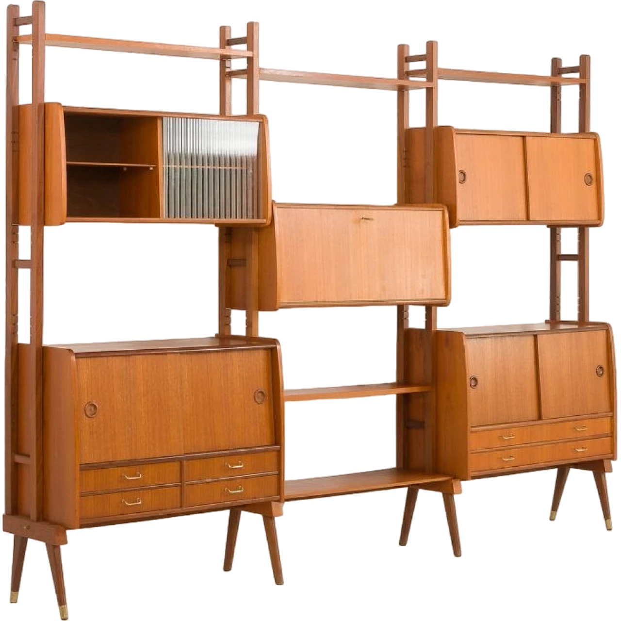 Scandinavian teak bookcase with five cabinets, 1960s 26