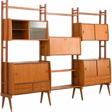 Scandinavian teak bookcase with five cabinets, 1960s