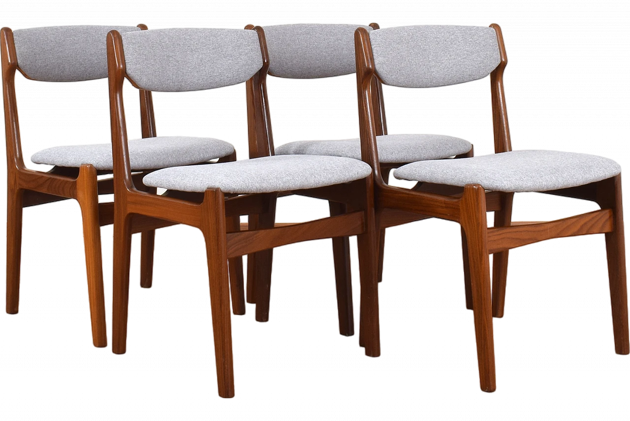 4 Chairs in teak and gray fabric by Erik Buch, 1960s 13