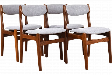 4 Chairs in teak and gray fabric by Erik Buch, 1960s