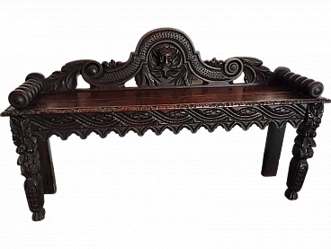 Victorian oak bench with carvings, 19th century