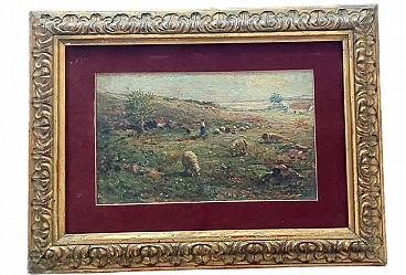 Tito Pellicciotti, Flock with Peasant Woman, oil painting,20th century