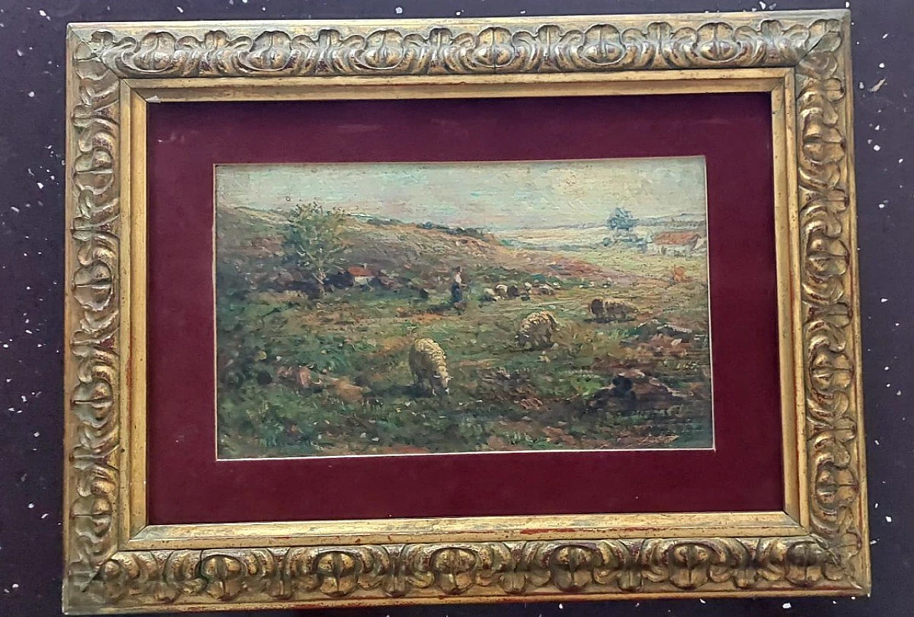 Tito Pellicciotti, Flock with Peasant Woman, oil painting,20th century 2