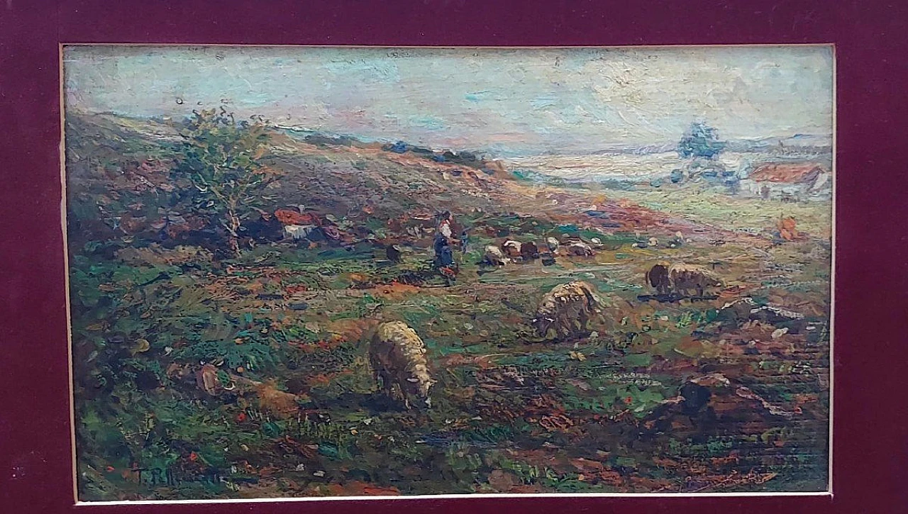 Tito Pellicciotti, Flock with Peasant Woman, oil painting,20th century 4