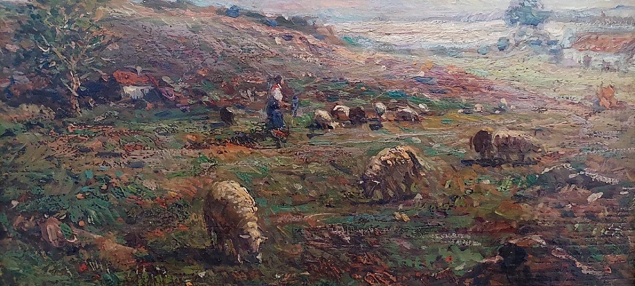 Tito Pellicciotti, Flock with Peasant Woman, oil painting,20th century 5