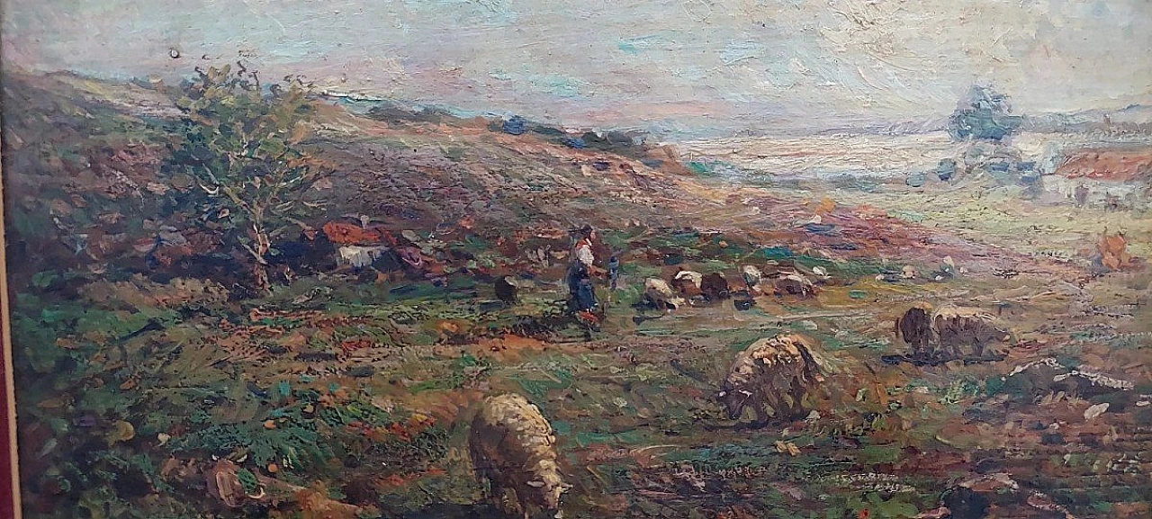 Tito Pellicciotti, Flock with Peasant Woman, oil painting,20th century 7