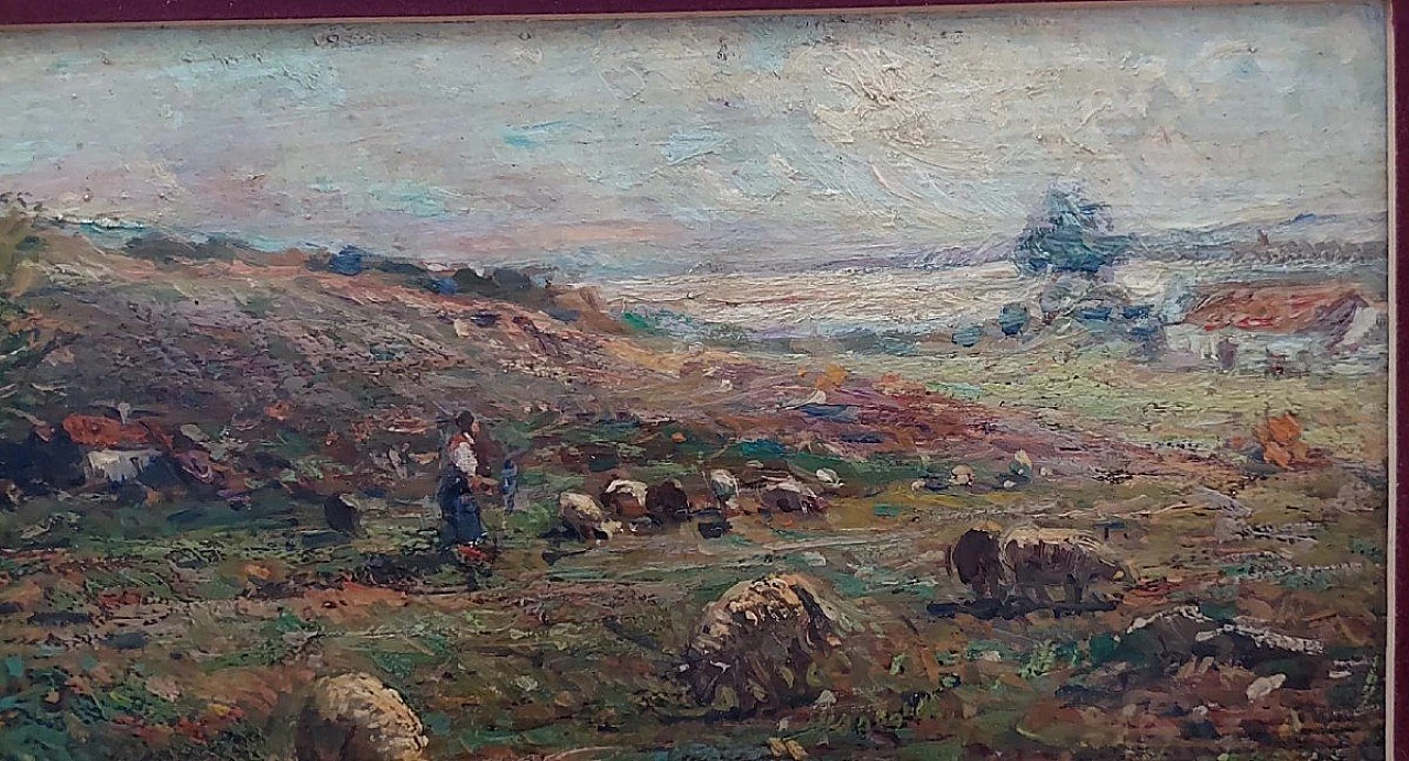 Tito Pellicciotti, Flock with Peasant Woman, oil painting,20th century 8