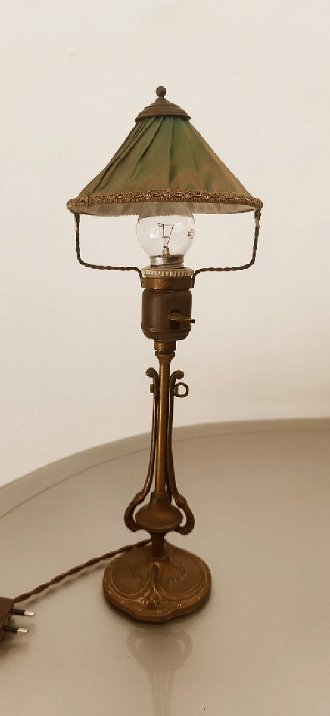 Lampada da tavolo orientabile in ottone e tessuto, anni '30 3