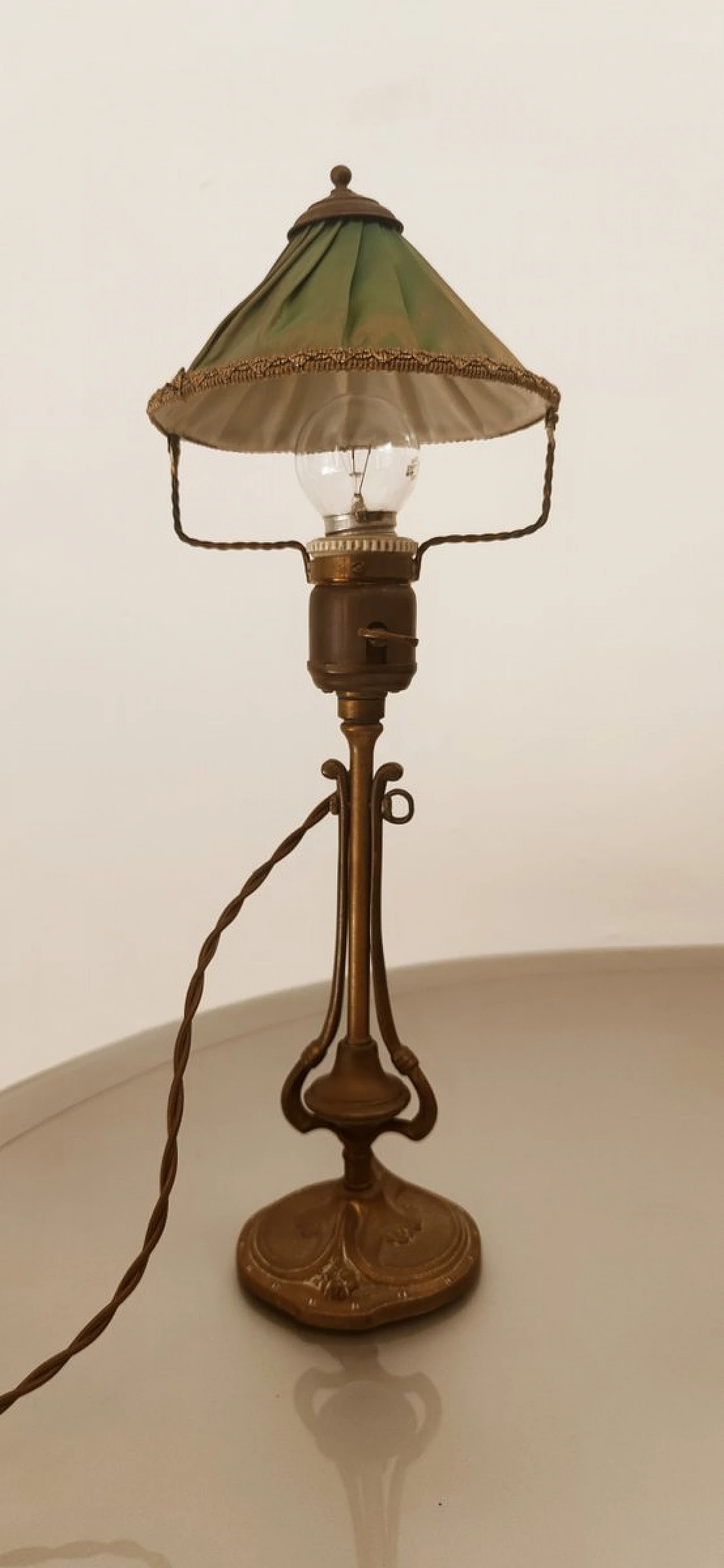 Lampada da tavolo orientabile in ottone e tessuto, anni '30 4