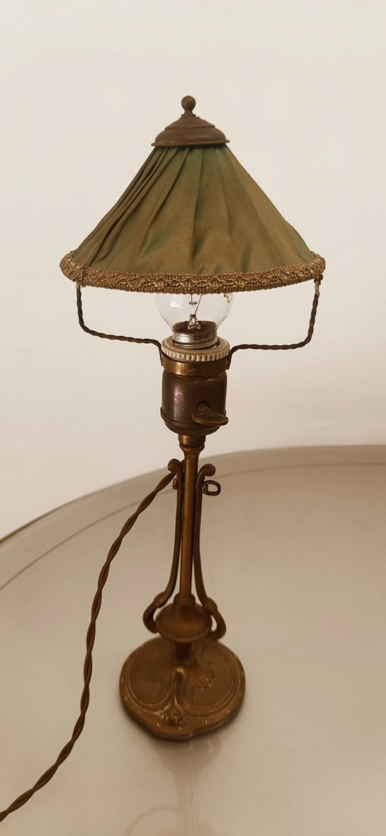 Lampada da tavolo orientabile in ottone e tessuto, anni '30 5