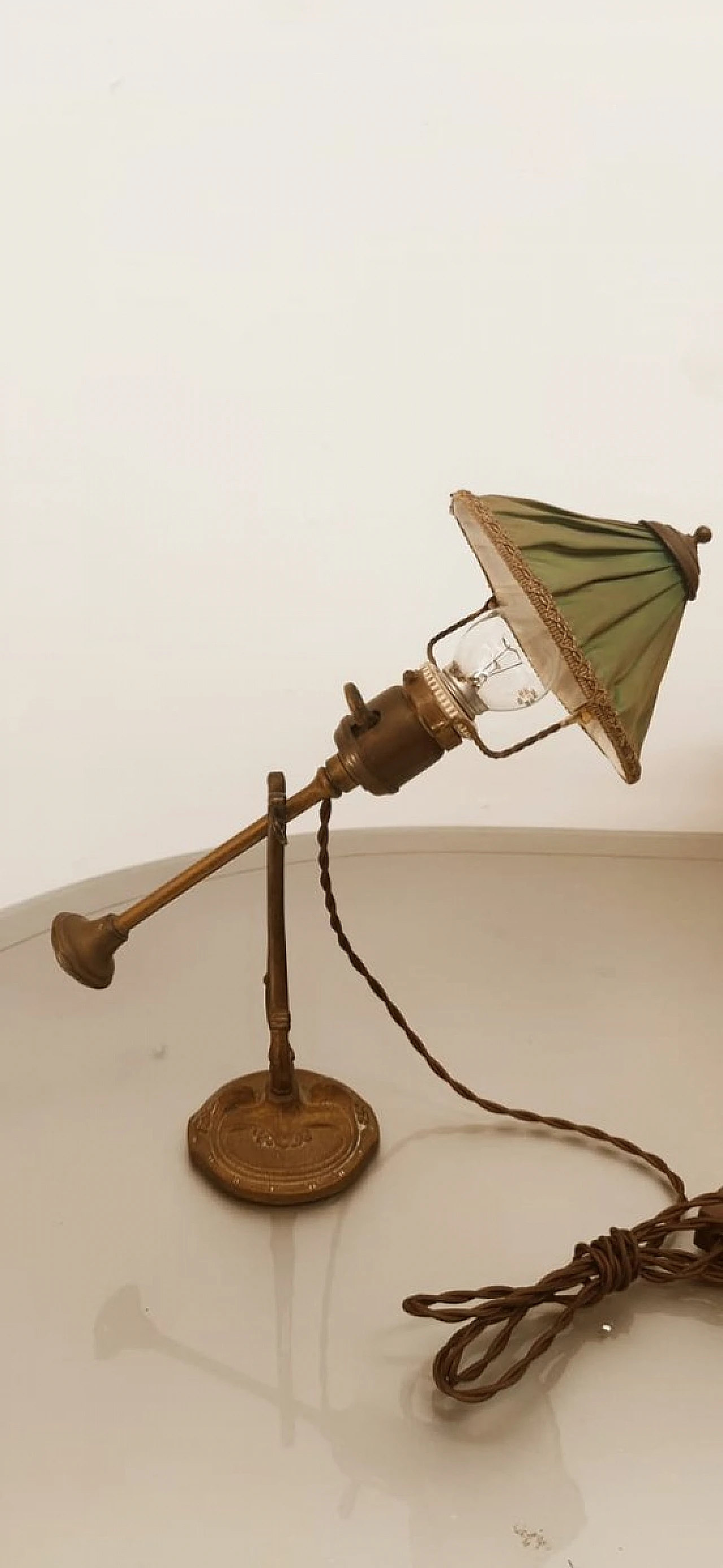 Lampada da tavolo orientabile in ottone e tessuto, anni '30 6