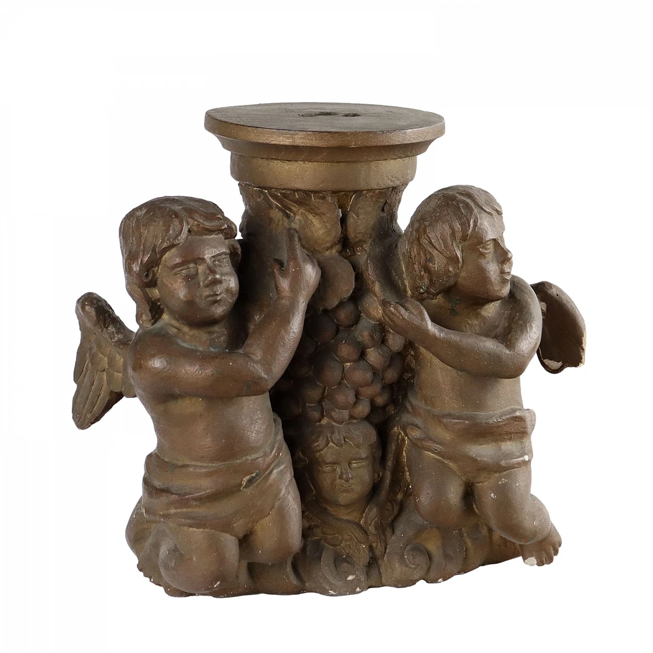 Alzata in gesso patinato con putti e mensola in legno 1