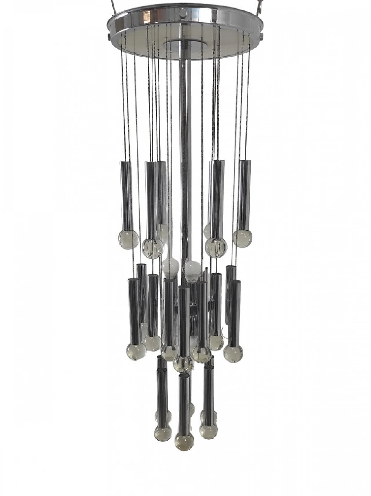 24-Light chandelier in metal & crystal attributed to Sciolari, 1970s 1