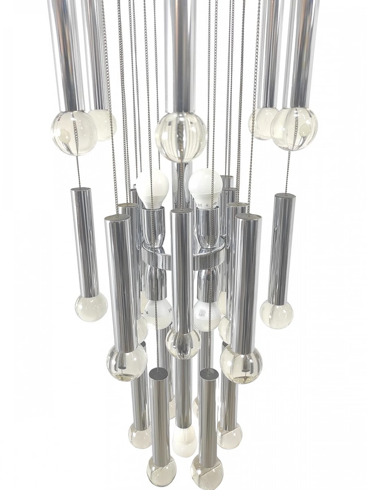 24-Light chandelier in metal & crystal attributed to Sciolari, 1970s 4