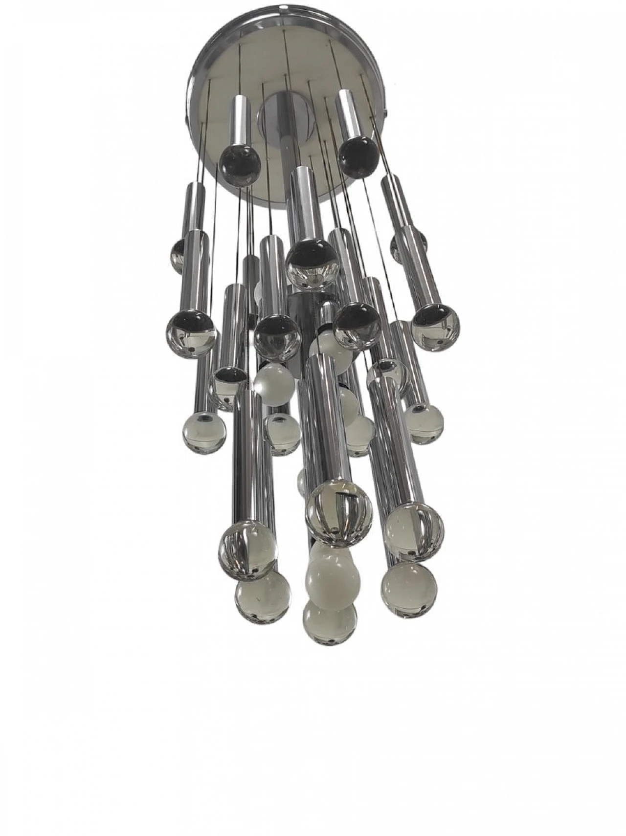 24-Light chandelier in metal & crystal attributed to Sciolari, 1970s 7