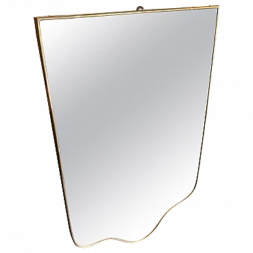 Shield wall mirror with brass frame in G. Ponti style, 1950s