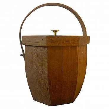 Scandinavian wood & brass octagonal ice bucket, 1970s