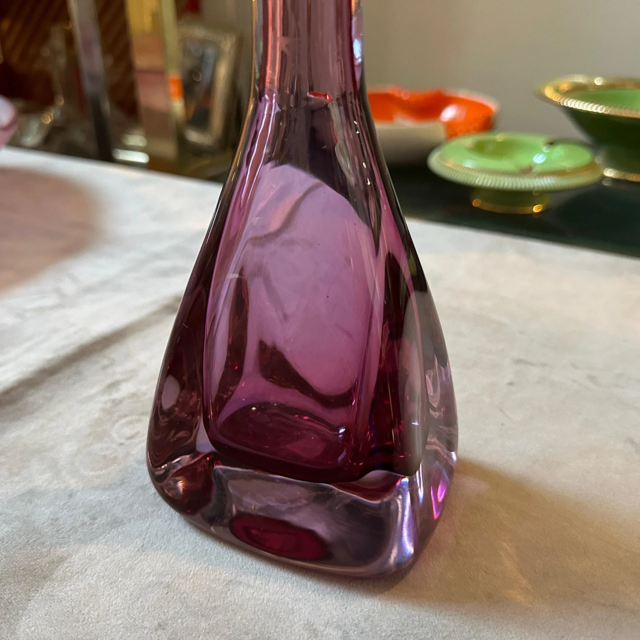 Bottiglia in vetro di Murano rosa di Flavio Poli per Seguso, anni '70 9