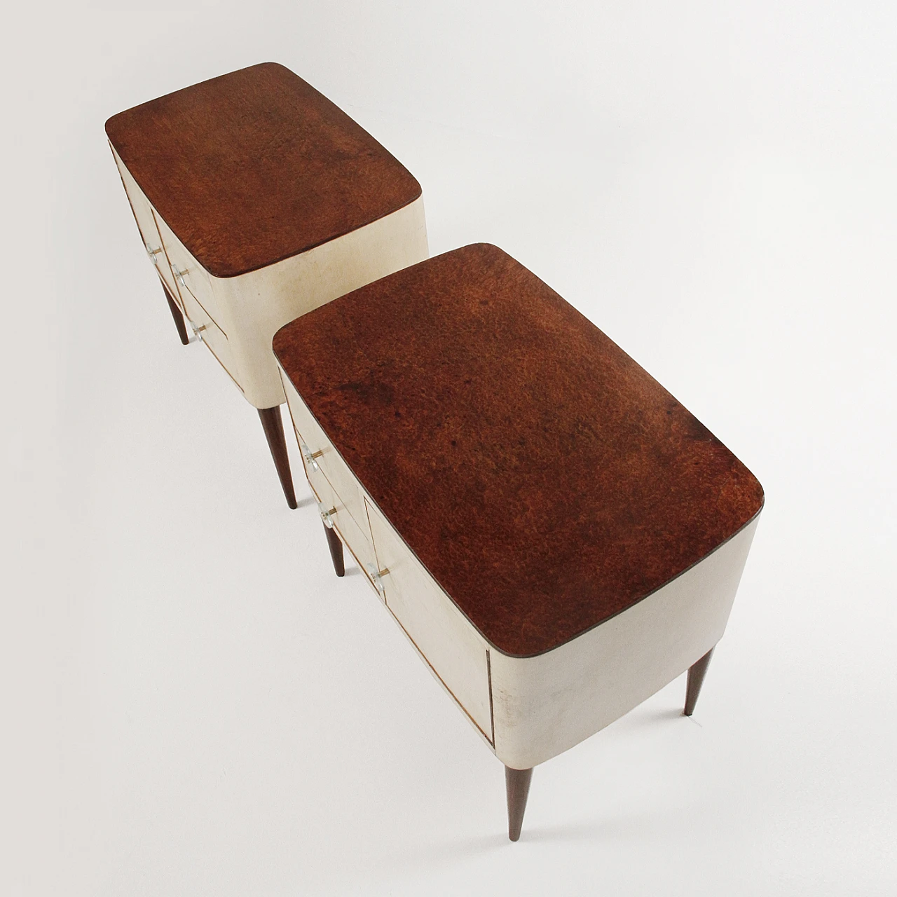 Pair of briar-root and parchment bedside tables, 1950s 14